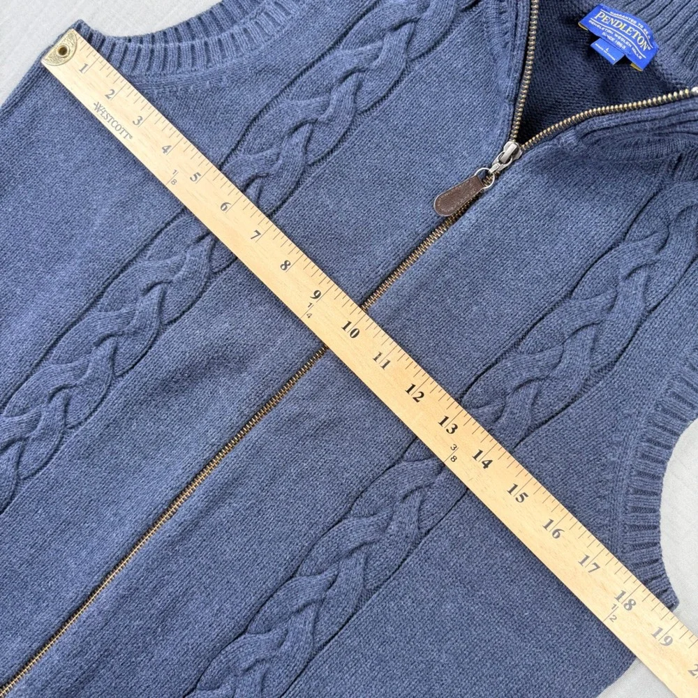 Pendleton Womens Blue 100% Cotton Cable Knit Full Zip Sweater Vest Large - Picture 4 of 7